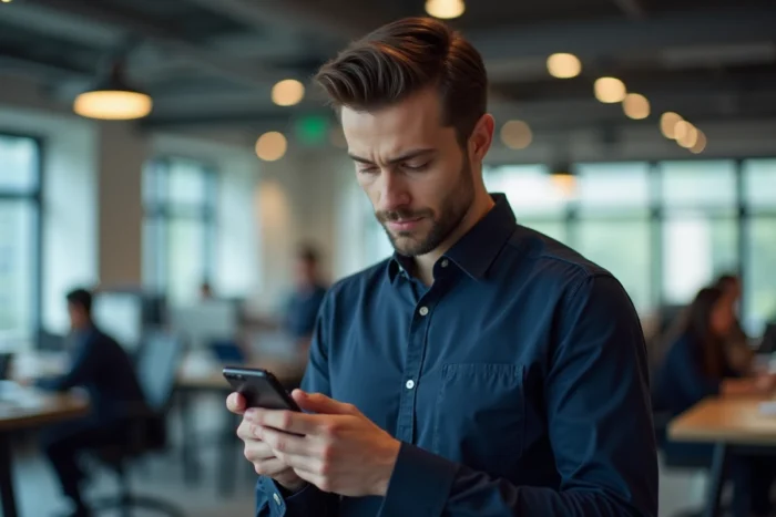 Homme vérifiant l'authentification à deux facteurs sur smartphone pour sécuriser son compte Instagram