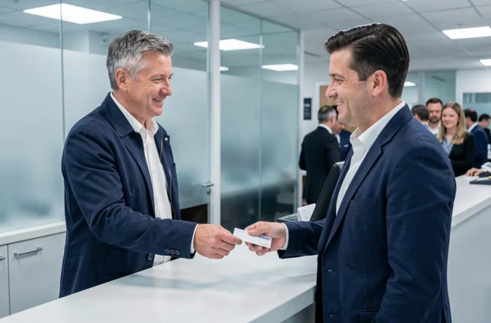 Homme déposant un chèque Carrefour au guichet d'une banque française